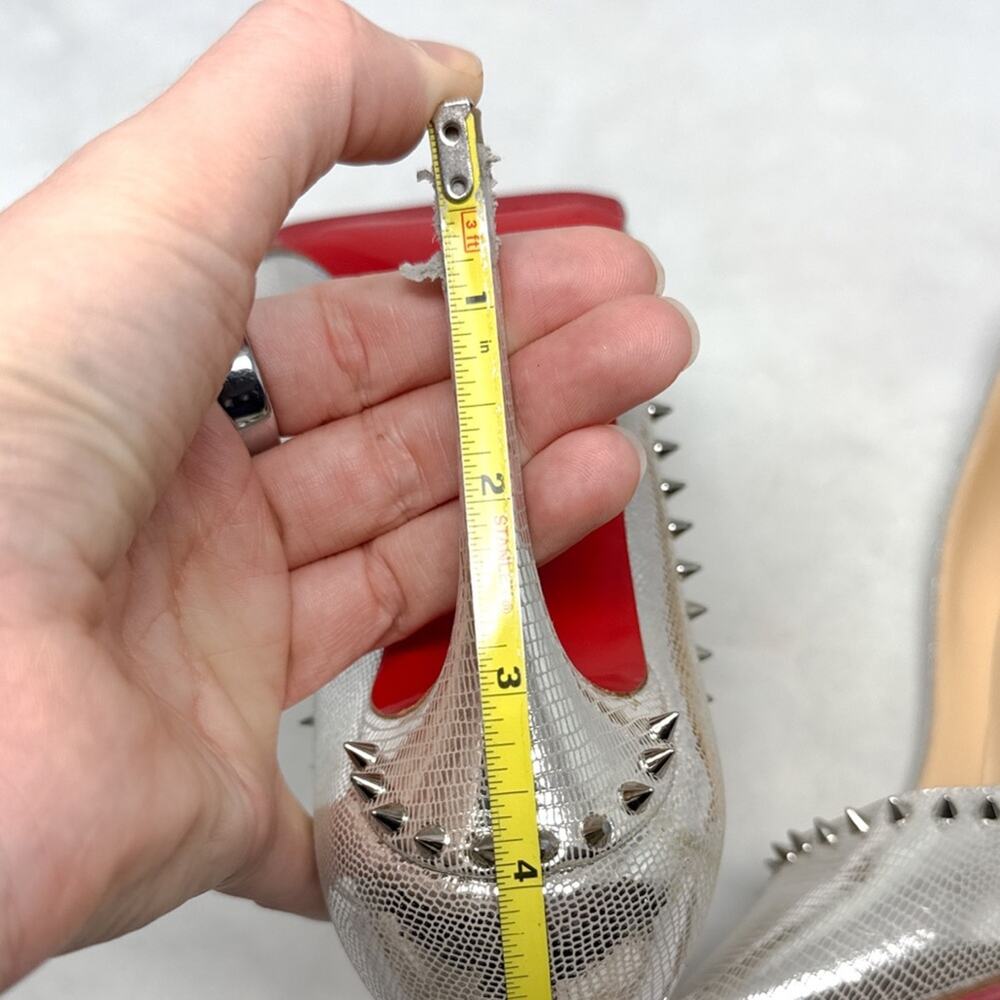 Christian Louboutin Anjalina 100 Spike Stud Trim Chrome Pointed Toe Pumps Heels - Picture 11 of 13